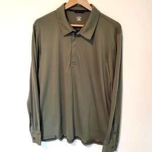 QOR Shirt Long Sleeve Olive Green Merino Blend Polo 1/4 Zip Collar Size Large